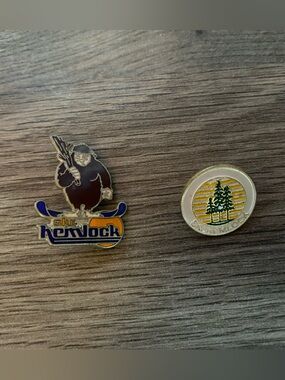 Rare Ski Hemlock Enamel Pin & Pine Tree Badge - Yellow, Blue, Green